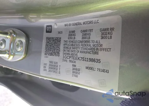 2025 Chevrolet Colorado 4Wd Trail Boss z USA, uszkodzony, nr VIN 1GCPTEEK7S1198635